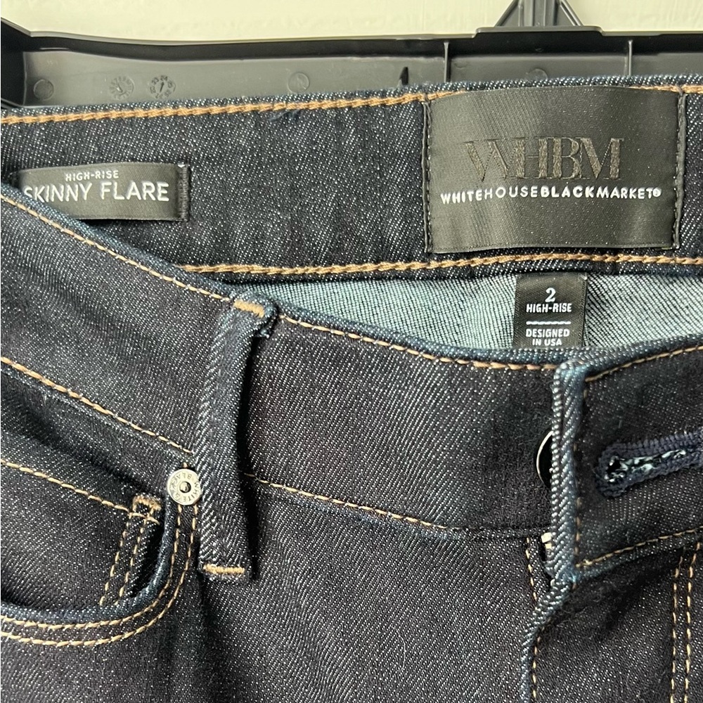 White House Black Market High-Rise skinny flare Jeans w/Rhinestone pinstripes - Picture 8 of 16